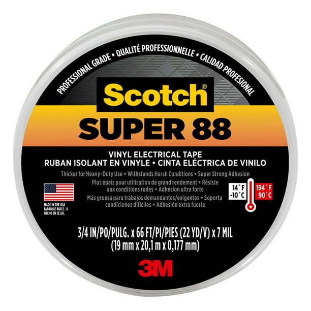 Scotch Electrical Tape, Black, 88 3/4 in. x 66 ft., 1 Roll