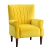 Modern Aesthetic Accent Chair Yellow Velvet Upholstery Channel Tufted Back Solid Wood Furniture 1pc Stylish Home Traditional Contoured Arms