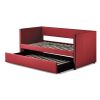 Red Fabric Upholstered 1pc Day Bed with Pull-out Trundle Nailhead Trim Wood Frame Furniture