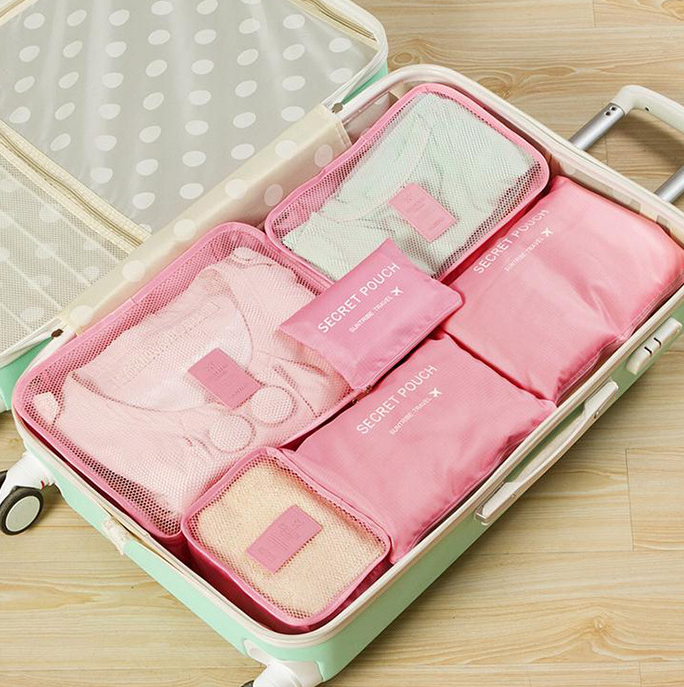 Durable Waterproof Nylon Packing Cube Travel Organizer Bag (Color: PINK)