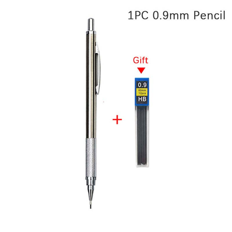 0.3/0.5/0.7/0.9/1.3/2.0mm Mechanical Pencil Set Full Metal Art Drawing Painting Automatic Pencil With Leads,Office School Supply (Items: 0.9MM pencil free lead)