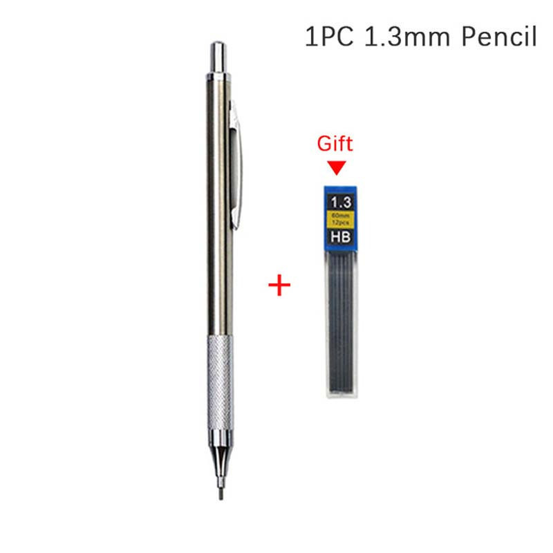 0.3/0.5/0.7/0.9/1.3/2.0mm Mechanical Pencil Set Full Metal Art Drawing Painting Automatic Pencil With Leads,Office School Supply (Items: 1.3MM pencil free lead)