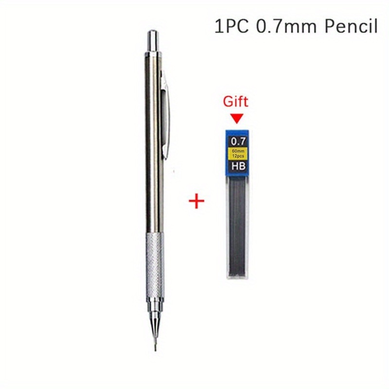 0.3/0.5/0.7/0.9/1.3/2.0mm Mechanical Pencil Set Full Metal Art Drawing Painting Automatic Pencil With Leads,Office School Supply (Items: 0.7MM pencil free lead)