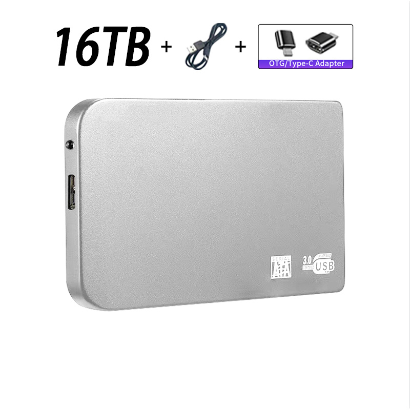 Original High-speed 16TB Portable External Solid State Hard Drive USB3.0 Interface HDD Mobile Hard Drive For Laptop/mac (Color: 16TB Silver)