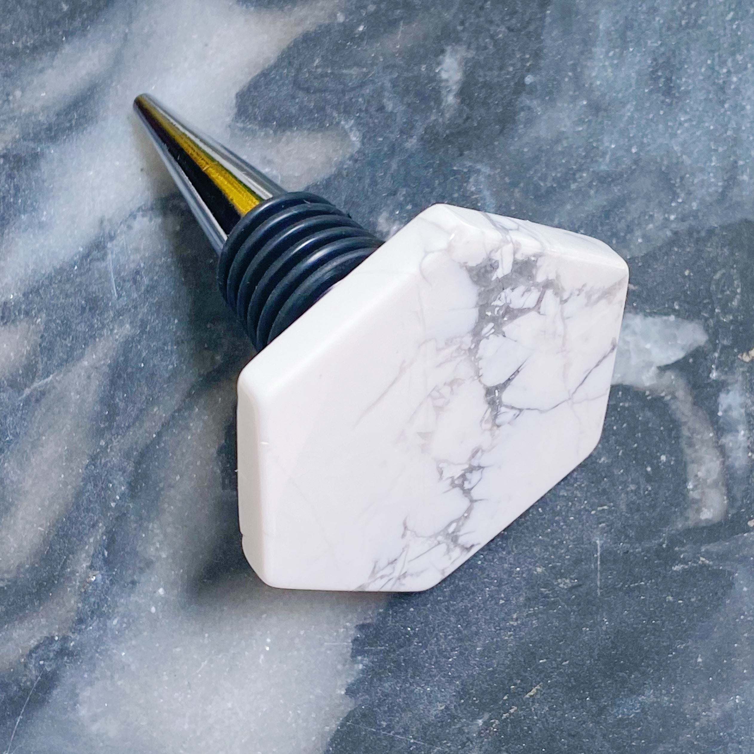 Soho Lounge Hexagon Stone Wine Stopper (Color: White Marble)