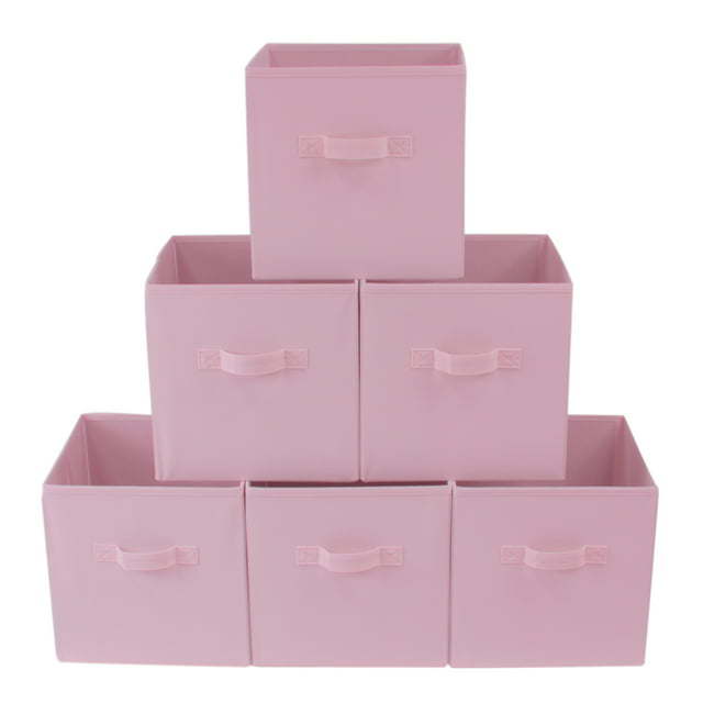 Collapsible Cube Fabric Storage Bins (10.5" x 10.5"), 6 Pack (Color: PINK)